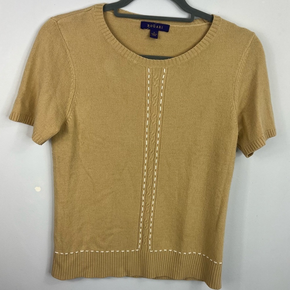 Bogari Size Small Tan Brown Cable Knit Short Sleeve Sweater BRSB
